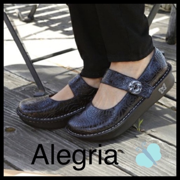 Alegria Paloma Floral Rose Embossed Mary Jane Shoes Black Leather Women’s Size 7 - Picture 3 of 13